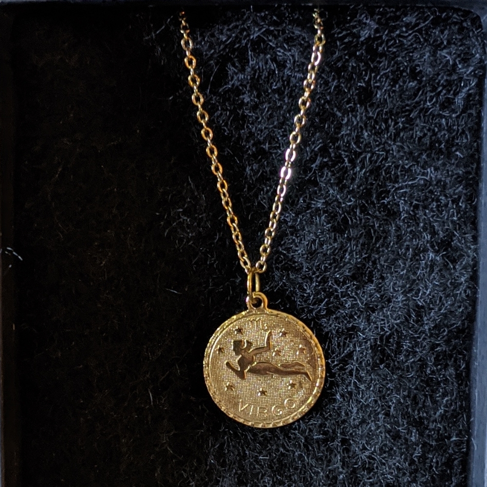 Gold Filled Zodiac Virgo Disc Necklace